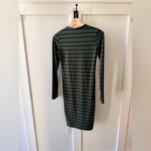Capella Green and Black Striped Long Sleeve Bodycon Mini Dress - Picture 2 of 4